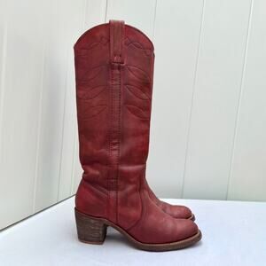 Vintage 1970s Frye Black Label Campus Western Stitch Tall Boots 8558 7.5 Redwood